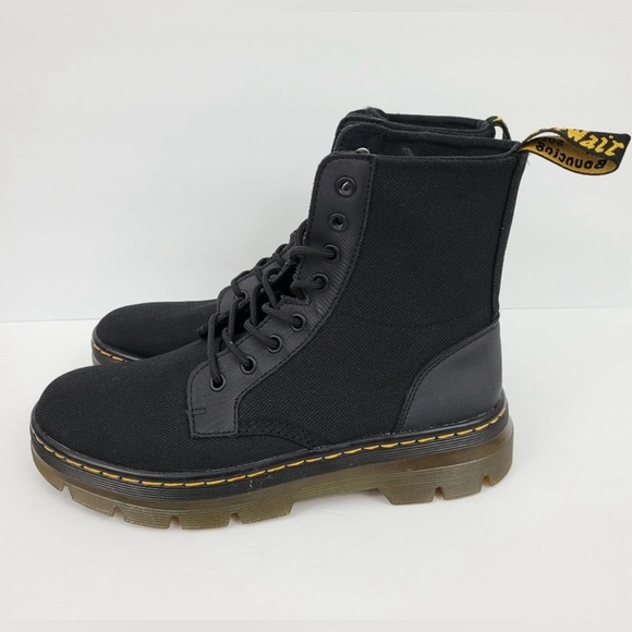 Dr. Martens Doc Martins Combs Black Combat Vegan Boots Men’s 8 Women’s 9 New - Picture 2 of 7